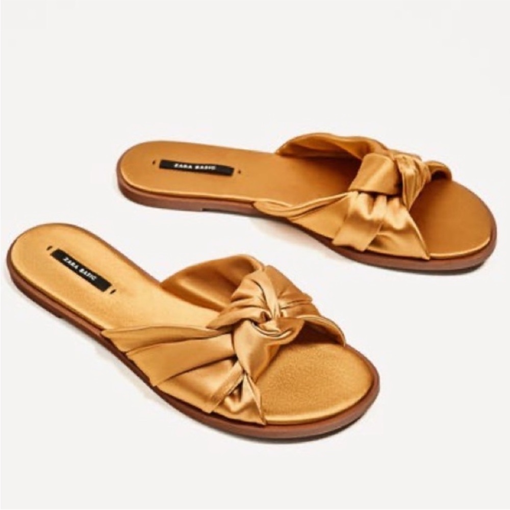 Zara Satin Knot Sandals - Gold size 9 or 40z EUC.